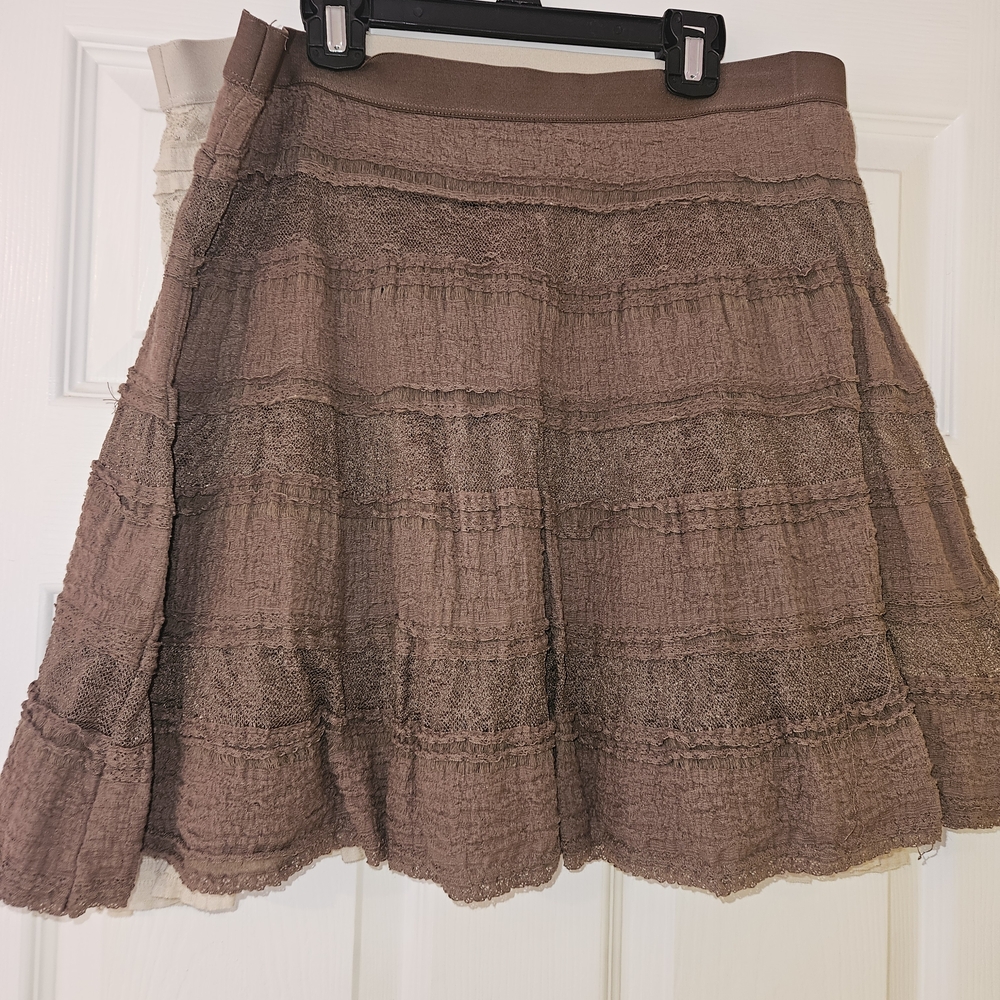 2 Max Studio Textured Brown And Tan A-Line Skirts